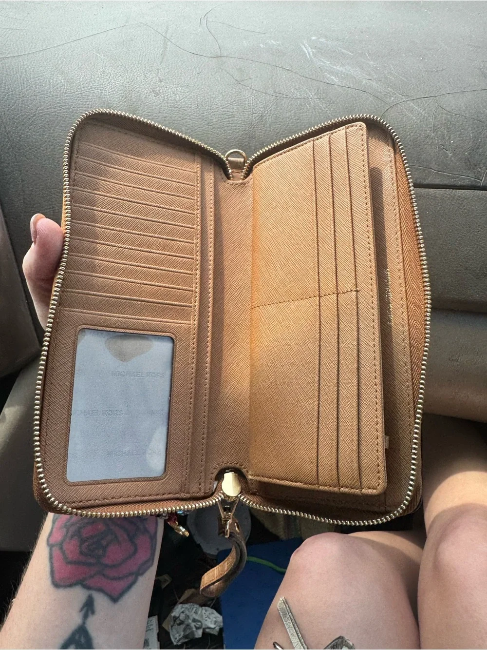 Michael Kors Croc-Embossed Tan Leather Zip-Around Wristlet Wallet
